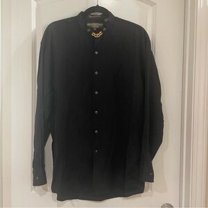 Brian Brothers Collection Black Button-Up Shirt with Gold Accents Size M 15-15.5